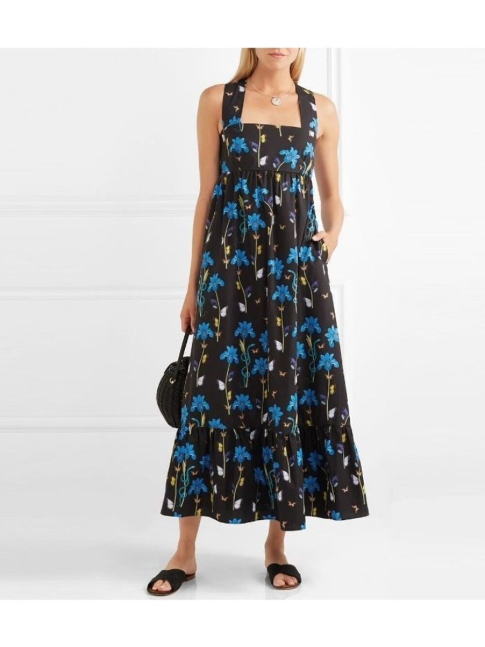 Borgo de Nor Mila Floral Iris Black Maxi Dress 10 Made in Italy